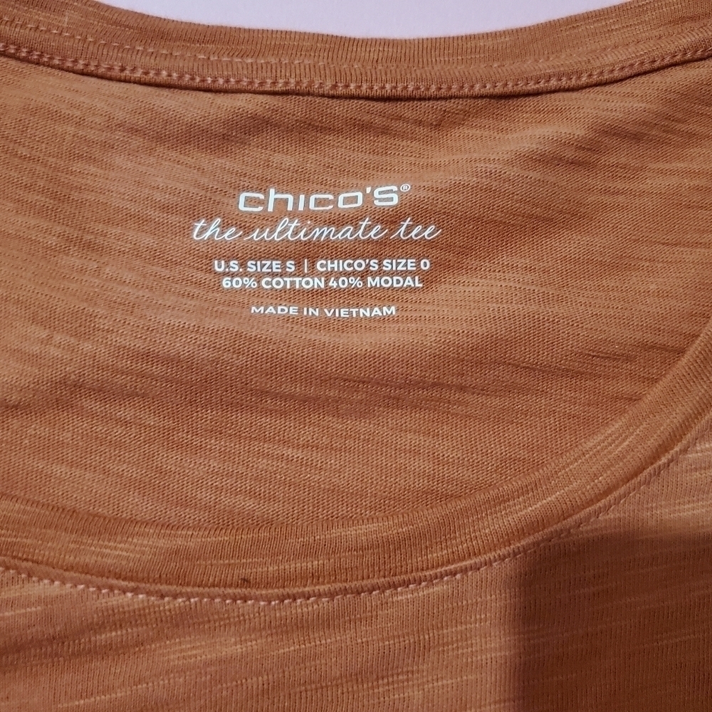 Chicos The Ultimate Tee Burnt Pumpkin Orange Adjustabke Sleeves - Picture 2 of 8